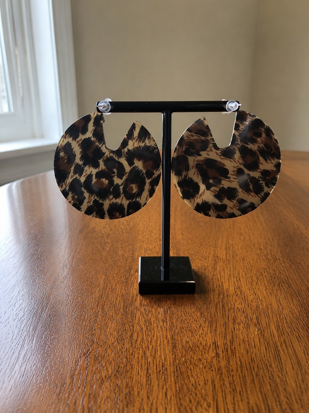 Oversized Leopard Print Statement Earrings Large Round Cutout Posts